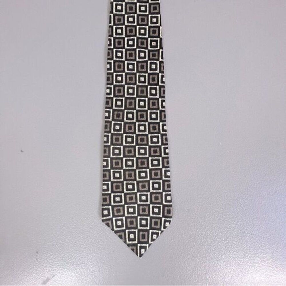 GIVENCHY MENS SILK TIE BLACK WITH GRAY SQUARE DESIGN